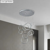 Minimalist 9-Light Circle Crystal Cluster Pendant Light In Warm Nickel Finish