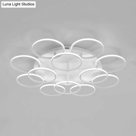 Minimalist Acrylic Semi Flush Ceiling Light For Living Room - Multi Ring Design 3/9/12 Lights White