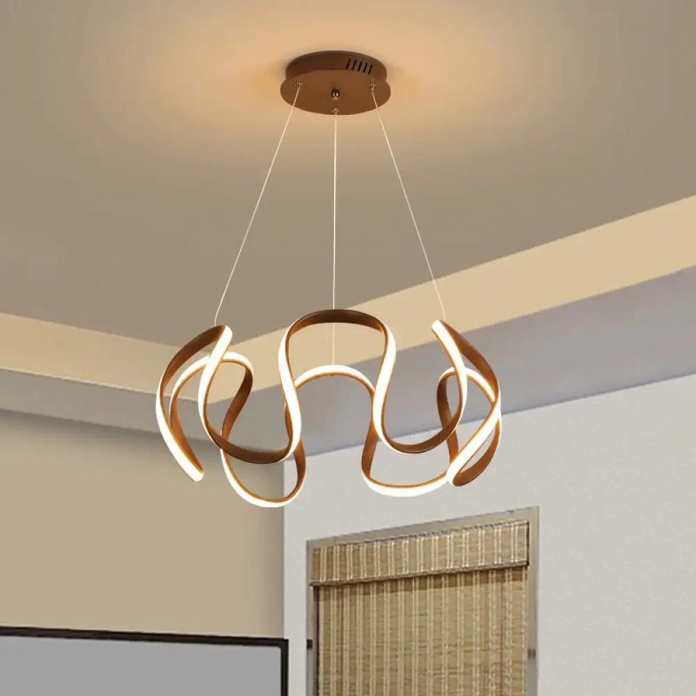 Minimalistic Coffee Twisted Chandelier Pendant: Aluminum Led Ceiling Light In Warm Or White