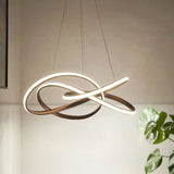 Minimalist Aluminum Led Pendant Chandelier For Dining Room - Twist Design With Coffee Finish And