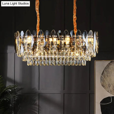 Minimalist Artistic Tiered Chandelier With Clear K9 Crystal And Gold Pendant Light