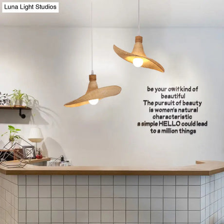 Minimalist Bamboo Lotus Leaf Suspension Pendant Light - 1 Head Wood Ceiling Fixture