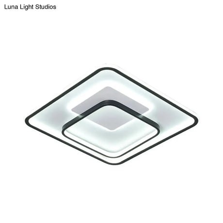 Minimalist Bedroom Led Ceiling Lamp: Multi - Square/Round/Rectangle Flush Light In Black Or White