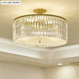 Minimalist Bedroom Sparkle: Clear Crystal Drum Semi-Flush Mount Ceiling Light With A Design