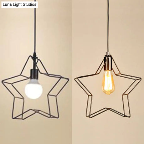 Minimalist Black/Bronze Metal Wire Pendant Lighting For Living Room - Star Ceiling Hanging Light