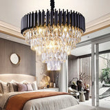 Minimalist Black Crystal Layered Living Room Chandelier Light Fixture / Medium Round