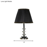 Minimalist Black Fabric Conical Nightstand Lamp With Crystal Deco - Bedroom Table Light