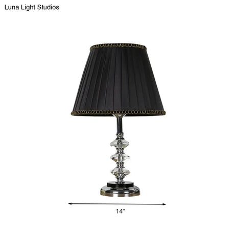 Minimalist Black Fabric Conical Nightstand Lamp With Crystal Deco - Bedroom Table Light