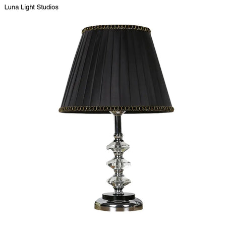 Minimalist Black Fabric Conical Nightstand Lamp With Crystal Deco - Bedroom Table Light