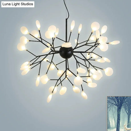 Minimalist Black Finish Led Firefly Hanging Lamp - Acrylic Pendant Chandelier Light