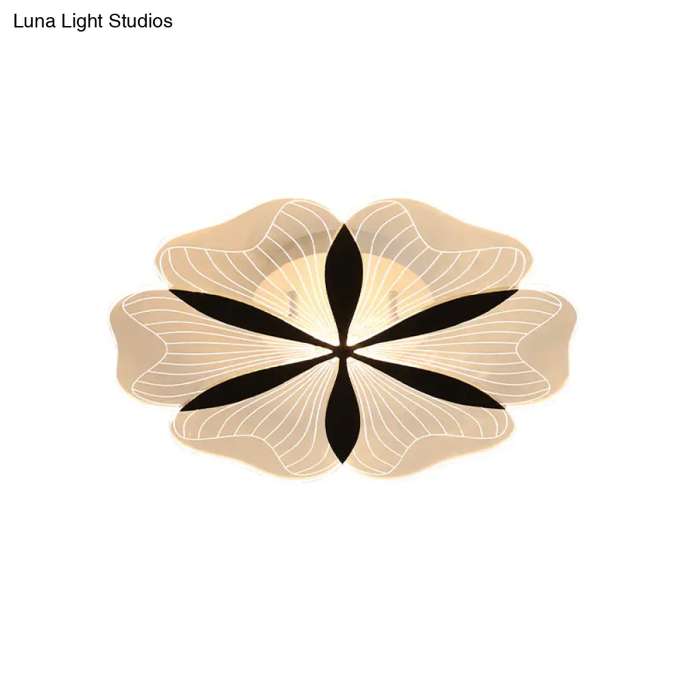 Minimalist Black Floral Flush Mount Led Ceiling Light For Bedroom - White/Warm Option