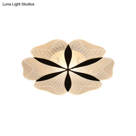 Minimalist Black Floral Flush Mount Led Ceiling Light For Bedroom - White/Warm Option