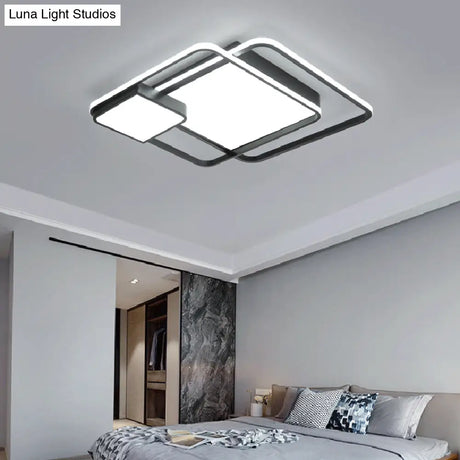 Minimalist Black Led Flush Mount Ceiling Light Fixture For Bedroom - Square Acrylic