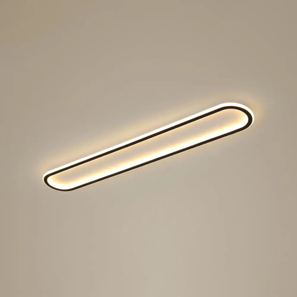 Minimalist Black Led Flush Mount Ceiling Light For Corridor With Acrylic Oblong Shape / 39’