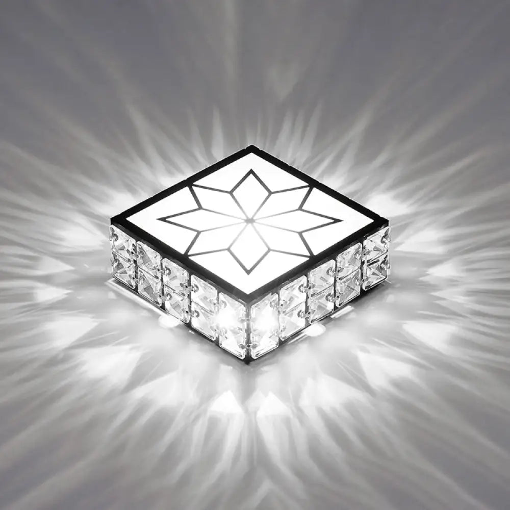 Minimalist Black Led Flush Mount Light With Inlaid Crystal For Corridor Ceiling Lighting / White