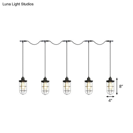 Minimalist Black Multi Light Chandelier With Clear Glass Cage - Farmhouse Tandem Ceiling Lamp