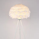 Minimalist Black-White Floor Lamp With Feather Dome Shade - 1-Light Living Room Stand Up Light White