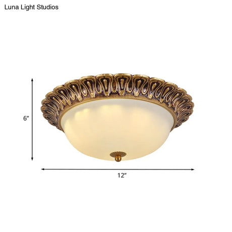 Minimalist Bowl Flushmount With White Cloud Glass - Brass Trim 2/3 Lights