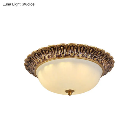 Minimalist Bowl Flushmount With White Cloud Glass - Brass Trim 2/3 Lights