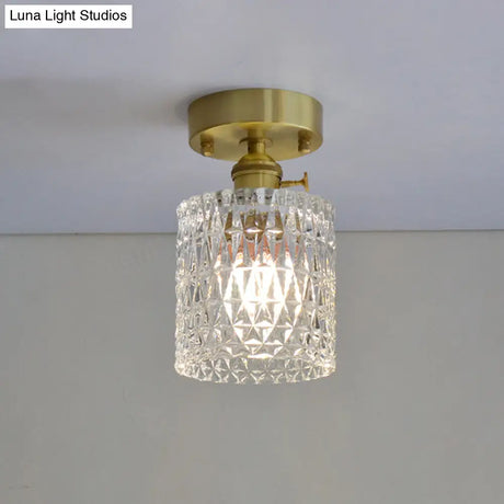 Minimalist Brass 1 - Head Ceiling Light With Carved Glass Shade For Corridors