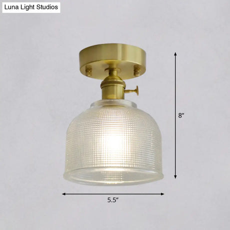 Minimalist Brass 1 - Head Ceiling Light With Carved Glass Shade For Corridors