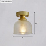 Minimalist Brass 1 - Head Ceiling Light With Carved Glass Shade For Corridors