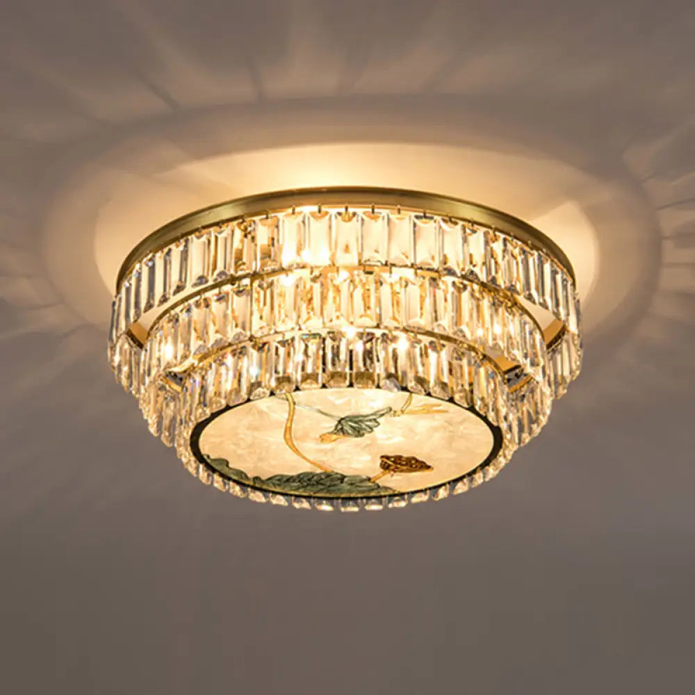 Minimalist Brass Led Crystal Flush Mount Lighting Fixture - Circle Shaped 13 / B