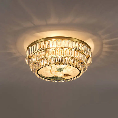 Minimalist Brass Led Crystal Flush Mount Lighting Fixture - Circle Shaped 8 / B