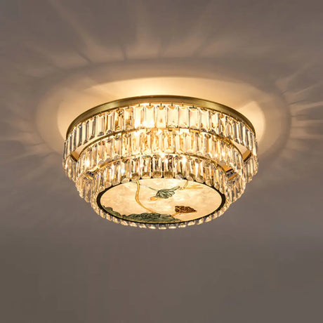 Minimalist Brass Led Crystal Flush Mount Lighting Fixture - Circle Shaped 9 / B