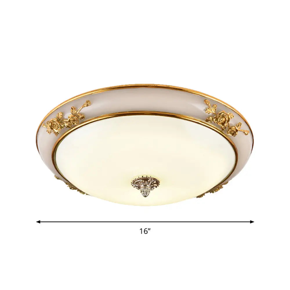 Minimalist Brass Opaline Glass Led Flush Light Fixture - Bowl Shaped Ceiling Lamp 14/16/19.5 Wide