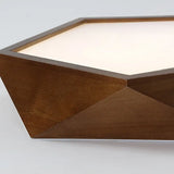 Minimalist Brown Wooden Flush Mount Led Ceiling Lamp - Faceted Pentagon Design (13/16/19.5 Wide)