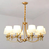Minimalist Candlestick Chandelier: Metallic Pendant Light With Tapered Fabric Shade 10 / White
