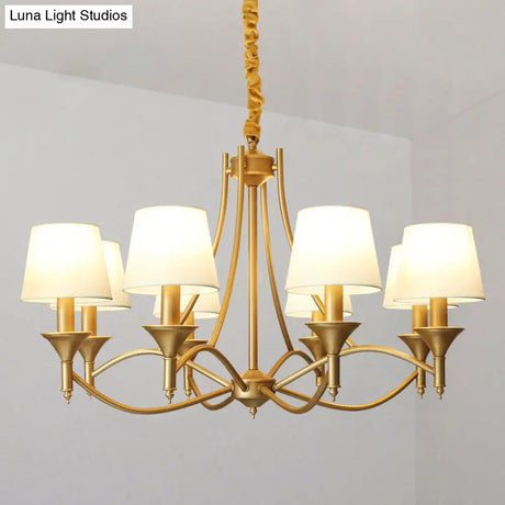 Minimalist Candlestick Chandelier: Metallic Pendant Light With Tapered Fabric Shade