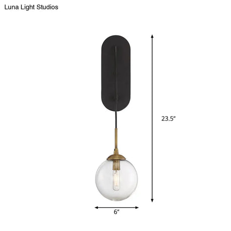 Minimalist Clear Glass Wall Sconce With 1 Light - Black Mounted Fixture