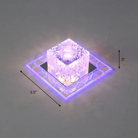 Minimalist Clear Led Crystal Square Flush Mount Lighting For Passage / 5.5’ Blue