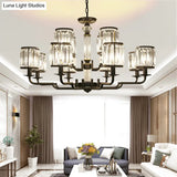 Minimalist Crystal Cylinder Pendant Lamp: Black Finish Chandelier For Bedroom