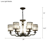 Minimalist Crystal Cylinder Pendant Lamp: Black Finish Chandelier For Bedroom