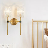 Minimalist Crystal Cylindrical Wall Sconce - 1/2 Lights Brass Fixture For Living Room 2 /