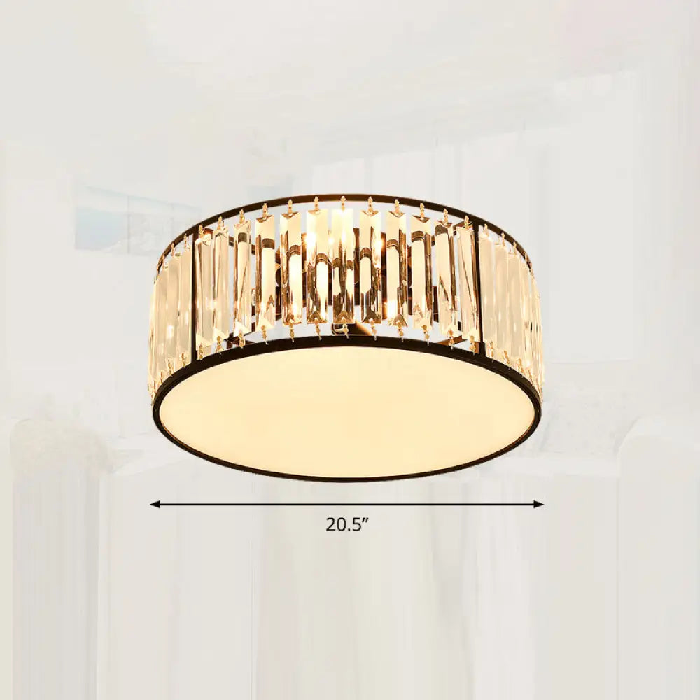 Minimalist Crystal Drum Ceiling Lamp - Bedroom Flush Mount Light Black / 20.5’