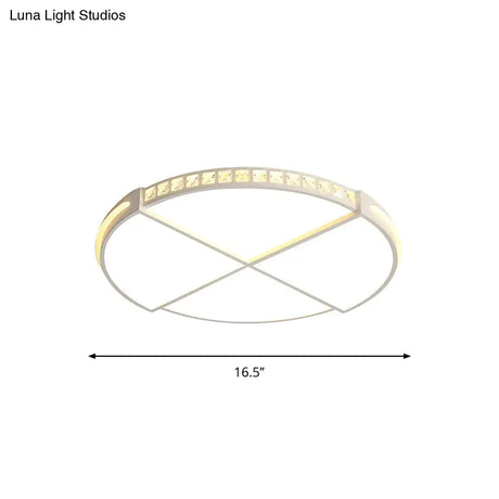 Minimalist Crystal Encrusted Led Flushmount Ceiling Light - White Circle Division 16.5’/20.5’ W