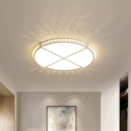 Minimalist Crystal Encrusted Led Flushmount Ceiling Light - White Circle Division 16.5’/20.5’ W