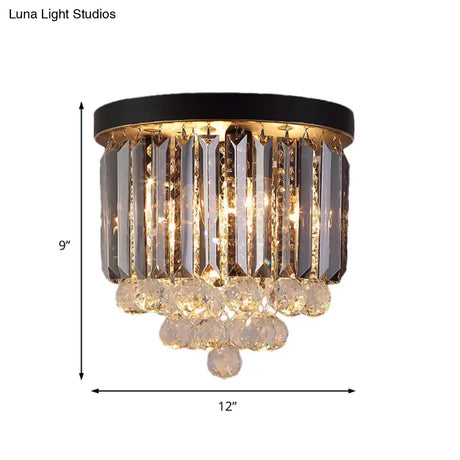 Minimalist Crystal Flushmount Lighting - Black Cylindrical Corridor Ceiling Flush Light