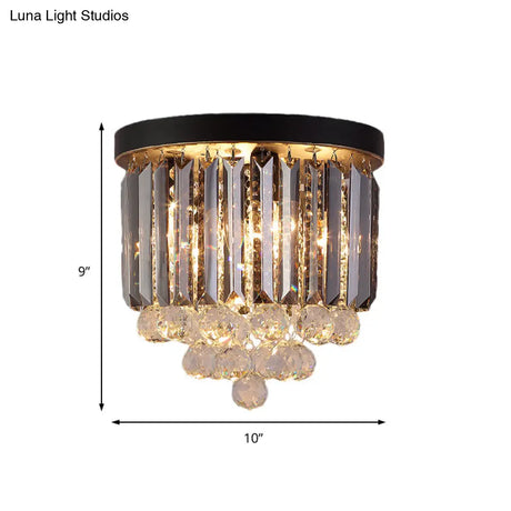 Minimalist Crystal Flushmount Lighting - Black Cylindrical Corridor Ceiling Flush Light