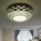 Minimalist Crystal Led Ceiling Light: Round/Square Flush Mount In Warm/White Light Chrome Finish /