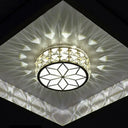 Minimalist Crystal Led Drum Flush Mount Light Fixture For Entryway Gold / 3W White