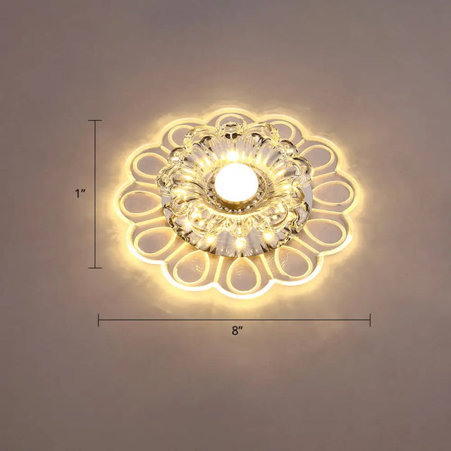 Minimalist Crystal Led Flush Mount Ceiling Light With Floral Design - Ideal For Foyer Clear Lamp /