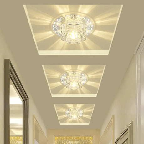 Minimalist Crystal Led Flush Mount Fixture For Hallway – Clear Flower Lighting / 5.5’ Warm