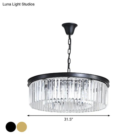 Minimalist Crystal Pendant Light Fixture - Black/Gold Round Design (4/12/16 Bulbs) For Restaurant