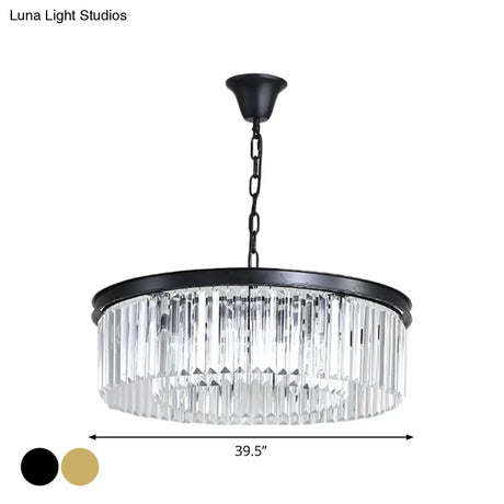 Minimalist Crystal Pendant Light Fixture - Black/Gold Round Design (4/12/16 Bulbs) For Restaurant
