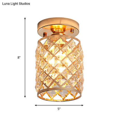 Minimalist Crystal Pineapple Semi - Flush Ceiling Light In Gold